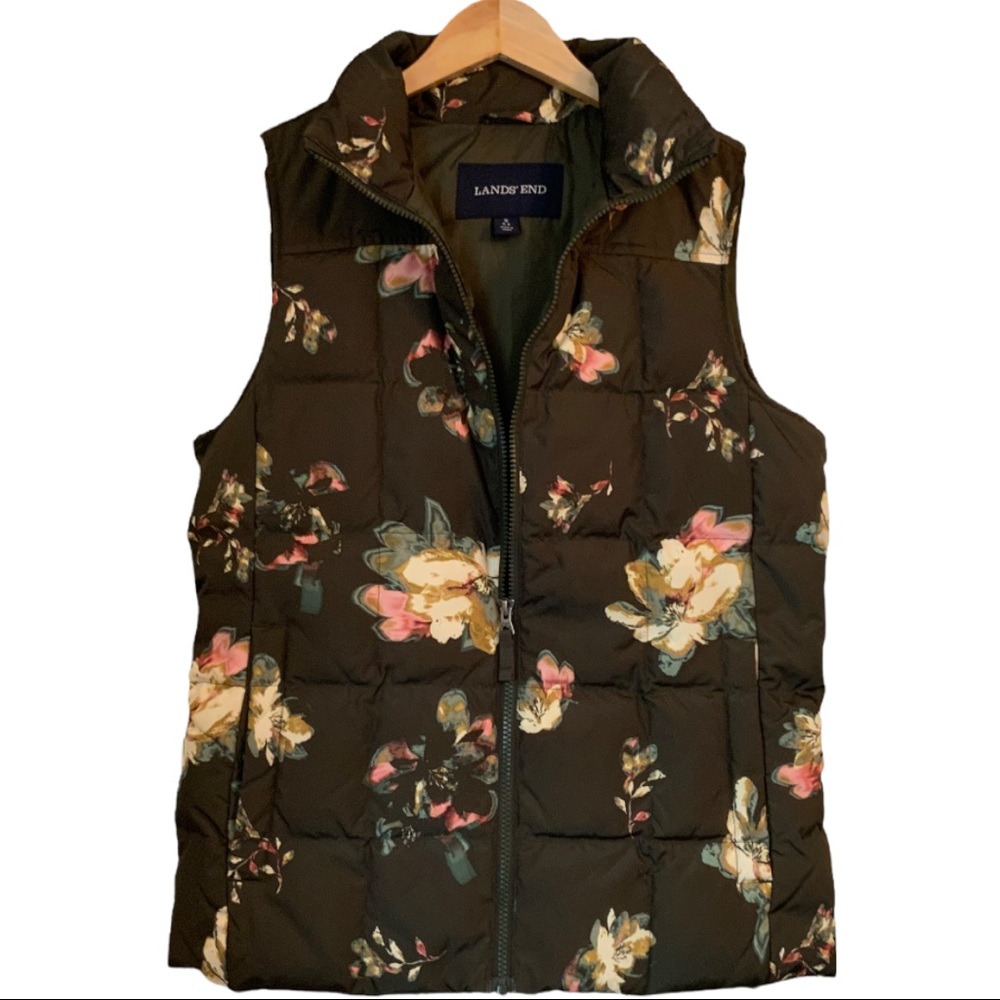 Lands End Women’s Down Puffer Vest Floral Size S